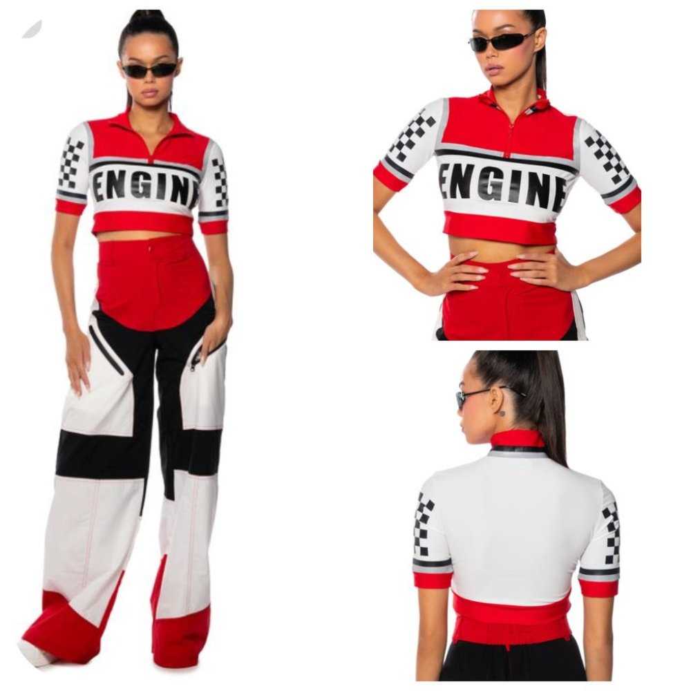 NWT AKIRA CROP RACING TOP  START YOUR ENGINE S